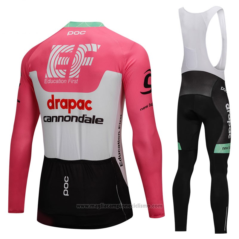 2018 Abbigliamento Ciclismo Cannondale Drapac Bianco e Rosa Manica Lunga e Salopette